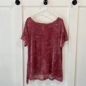 GREEN TEA pink velvet dropped shoulder short sleeve top